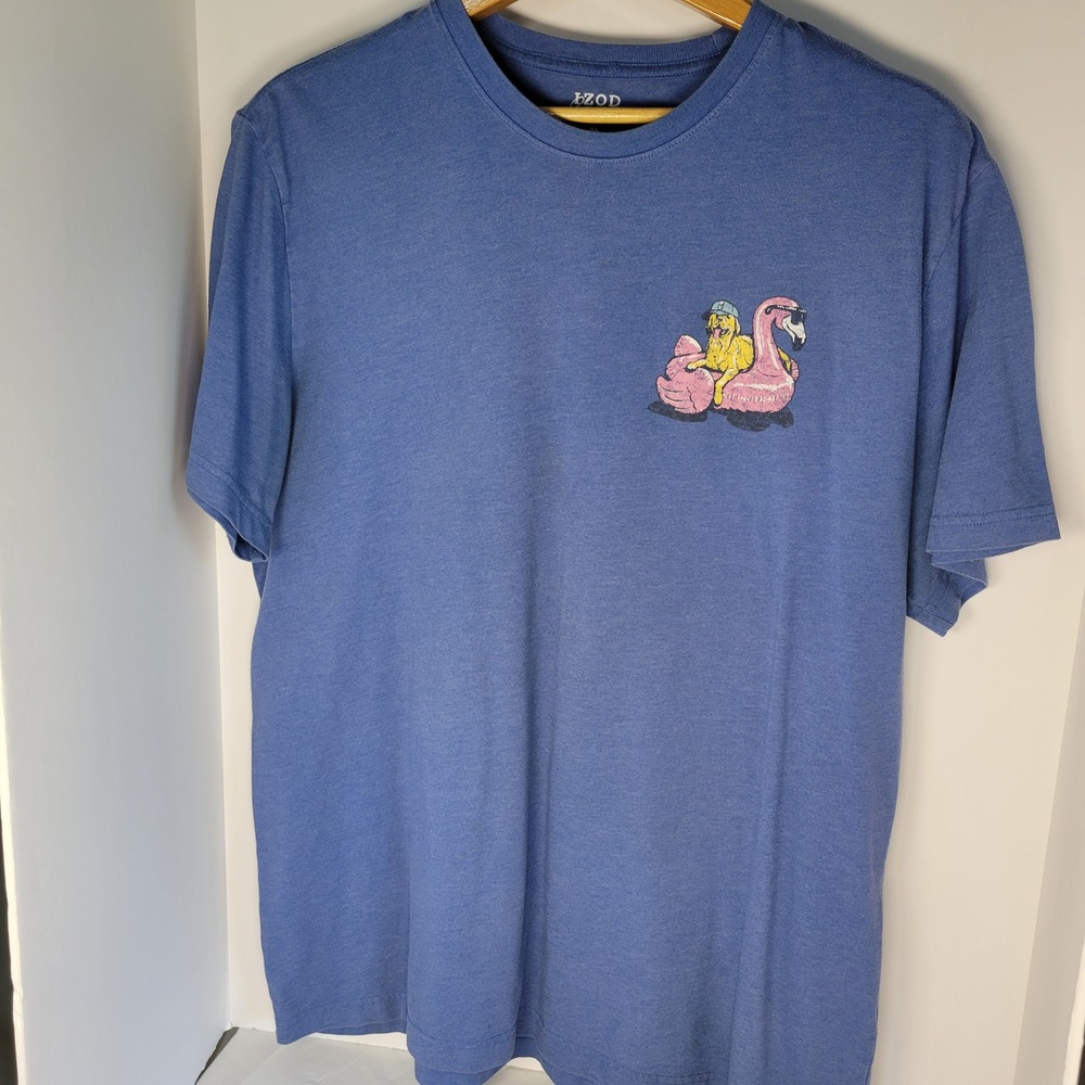 IZOD Saltwater Mens XL Blue Graphic T-Shirt Dog Flamingo Nothin Better Tee